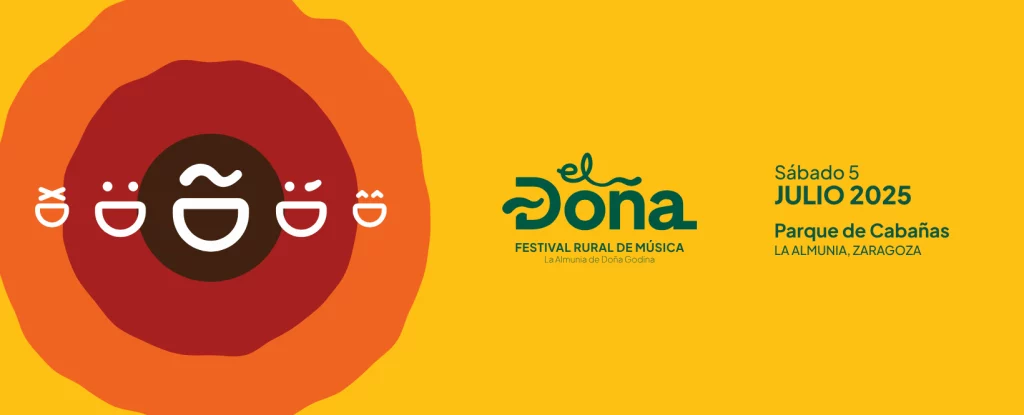 Cartel con fecha de 'Festival Rural de Música de La Almunia - "El Doña"'. 5 de julio de 2025 en el Parque de Cabañas de La Almunia, Zaragoza